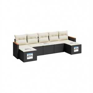 Ensemble de canapés de jardin noir et blanc crème, meubles d'extérieur en rotin, coussins en mousse haute densité imperméables, design contemporain - Product Image 1