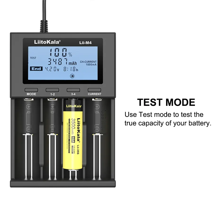 Lii-M4 18650 Batterielader für 3,7 V 26700 26650 21700 18350 1,2 V AA testen Sie die Batteriekapazität LiitoKala