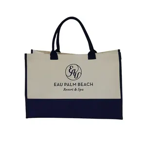 Wholesale Natural Custom Large Eco Canvas Beach Bag Cotton Bag Canvas Tote Bags With Pockets Printed Logo