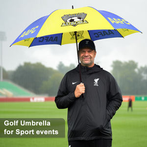 Большой большой размер автоматический открытый индивидуальный цвет водонепроницаемый ветрозащитный спортивный роскошный мужской прямой зонт для гольфа с принтом логотипа - Product Image 3