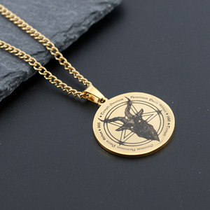 Collar Religioso Dorado con Colgante <span class=keywords><strong>de</strong></span> Calavera <span class=keywords><strong>de</strong></span> Cabra y <span class=keywords><strong>Estrella</strong></span> <span class=keywords><strong>de</strong></span> Cinco Puntas <span class=keywords><strong>de</strong></span> Salomón, <span class=keywords><strong>de</strong></span> Acero Inoxidable para Hombre, Gran Venta - Product Image 2