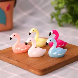 Flamant translucide de 5 couleurs, Mini Figurines de jardin de fée d'oiseau de bande dessinée ornements de résine, décor de paysage d'aquarium, modèle d'animal