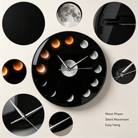 Jam Tangan Kuarsa Fase Bulan, Super Moon, Kuarsa Astronomi, Jam Dinding Fase Bulan, Gaya Retro Plastik, Lampu Malam Pintar