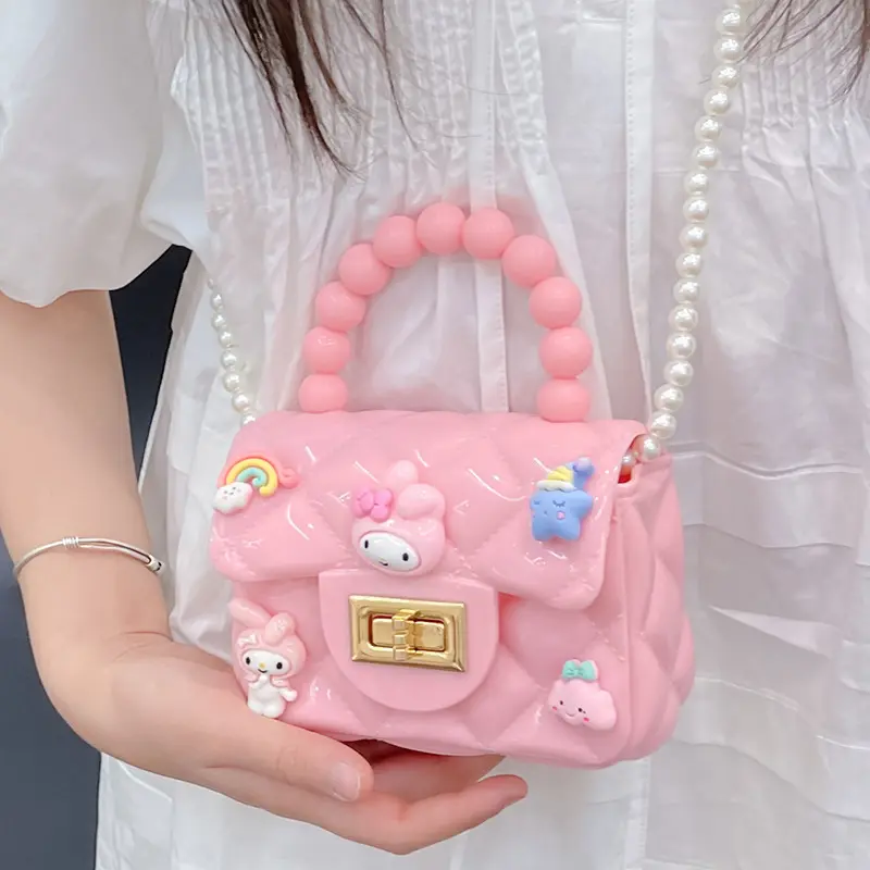 New Fashion Little Kids Jelly Candy Pearl Chain Shoulder Small Mini Bag Cute Girl Purses Bag