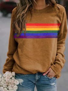 Colorful Women <strong>Rainbow</strong> <strong>Tops</strong> Ladies Fashion Striped Hoodie Sweater Female Casual Long Sleeve O-neck Pullovers for Women - Product Image 6
