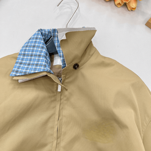 Women Plaid Collar Harrington <b>Jacket</b> Zip Up Elastic Waist Casual Windbreaker Outerwear - Product Image 4