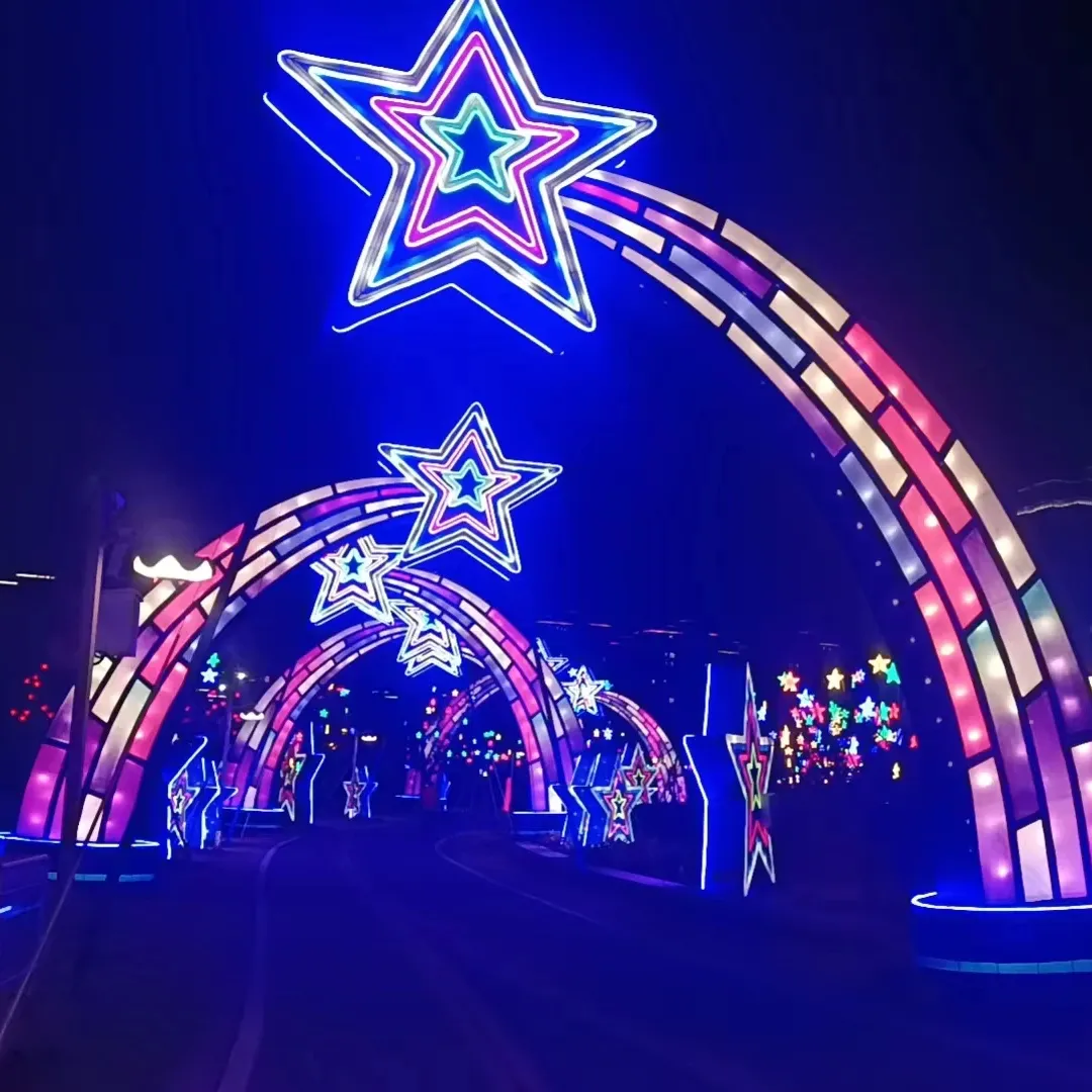 Brilho personalizado estrela canal lanternas ao ar livre à prova d' água novo design decorações de natal para playground exibição festival show de luz