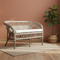 Canapé deux places CV Craftindo Mandalino, design asiatique fait main en bois et rotin, pour appartement, salon, hôtel, meubles de maison