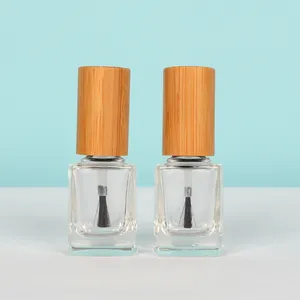 Custom Unique Empty Bamboo Wood Nail Polish Glass Bottles Container With Brush Cap