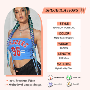 Nouvelle <span class=keywords><strong>queue</strong></span> <span class=keywords><strong>de</strong></span> <span class=keywords><strong>cheval</strong></span> tressée DIY <span class=keywords><strong>de</strong></span> 26 pouces, extension <span class=keywords><strong>de</strong></span> cheveux synthétiques arc-en-ciel <span class=keywords><strong>avec</strong></span> paillettes - Product Image 2