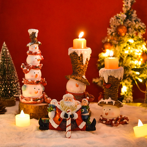 Portavelas de muñeco de nieve de Navidad, decoración única para el hogar para el mercado internacional. Artesanía de resina personalizada, adorno de Festival, recuerdo. - Product Image 5