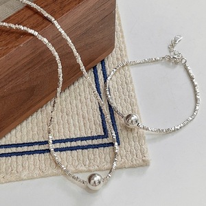 S925 Sterling Silver <b>Ball</b> Clavicle Chain Necklace <b>Bracelet</b> Set Minimalist Design Everyday Wear Fine Chains Jewelry - Product Image 4