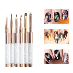 2023 Professional Rose Gold Private Label Glitter Handle Nail Art Line Painting Gel Brush Set