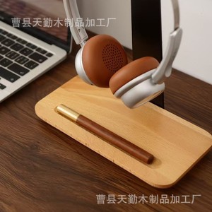 Support pour casque en bois, support de bureau en fer et bois pour casque de jeu avec support pour téléphone et fente pour stylo - Product Image 4