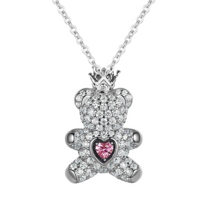 Collar de Plata de Ley 925 con Oso de Peluche y Corona, Joyería Linda con Dijes de Circonita, Regalo de Cumpleaños, Directo de Fábrica - Product Image 4