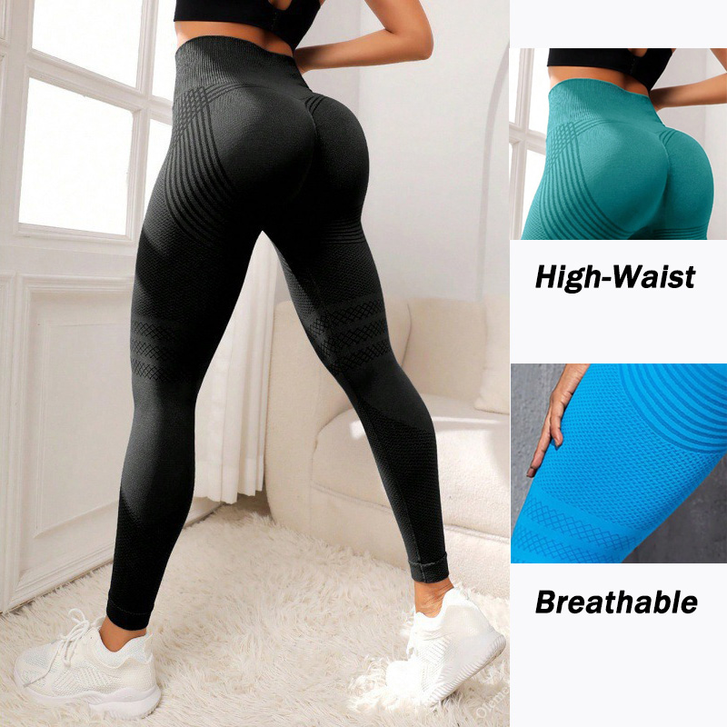 Women's Hot-Selling Striped Hip-Lifting Seamless Breathable High-Waist Tummy Control Gym Yoga Pants 5XL Made Spandex/Nylon