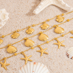 Ocean Series Charm <b>Bracelet</b> 18K Gold Plated Starfish Seashell Bohemian Style Unisex Jewelry Gift - Product Image 1