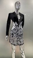 Paillettenbesetztes Clubkleid für Sängerinnen mit Ausschnitten und Quasten, lässiges Hüftwickel-Minikleid, Abendkleid