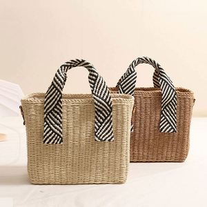 Summer New Arrival <b>Square</b> Solid Color Straw Woven Bag Large Capacity Crossbody Bag with Straps for Beach Holidays - Product Image 1