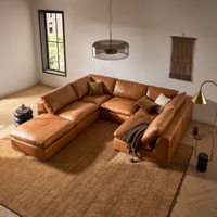 Canapé modulaire en cuir véritable de luxe nordique en forme de L, 7 places, avec mousse haute densité pour salon