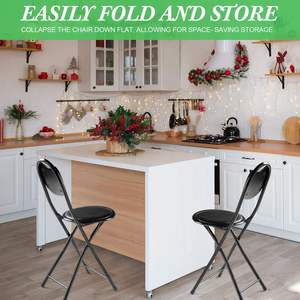 <b>Cushioned</b> Folding Bar Stool With <b>Back</b>, Portable Counter Height Padded Foldable Chair - Product Image 3