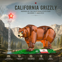 JMBricklayer Nouveauté : Ensemble de blocs de construction Ours grizzly de Californie avec éclairage, 1060 pièces, modèle animal en briques, jouet décoratif de collection