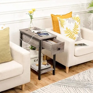 Mesa Auxiliar Extensible Moderna con Estación de Carga, Mesita de Noche Estrecha con Cajón, Puertos USB y Tomas de Corriente - Product Image 3