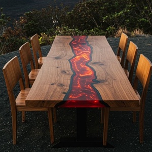 Tavolo <span class=keywords><strong>in</strong></span> <span class=keywords><strong>Resina</strong></span> Epossidica Moderno Design Personale <span class=keywords><strong>in</strong></span> Noce Naturale per Soggiorno Ufficio Hotel Scrivania Sala da Pranzo - Product Image 2