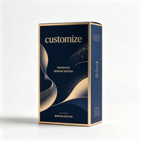 Boîte à parfum personnalisée avec logo bleu marine et motif vague dorée, emballage de luxe pour parfum, carton sur mesure, impression couleur intégrale, vente en gros