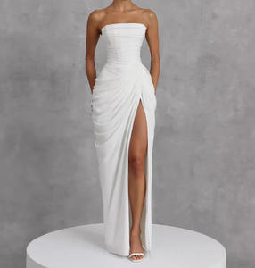 Vestido largo de lana tejida lavable, elegante y sexy, sin tirantes, con abertura alta, estilo francés 2026 - Product Image 1