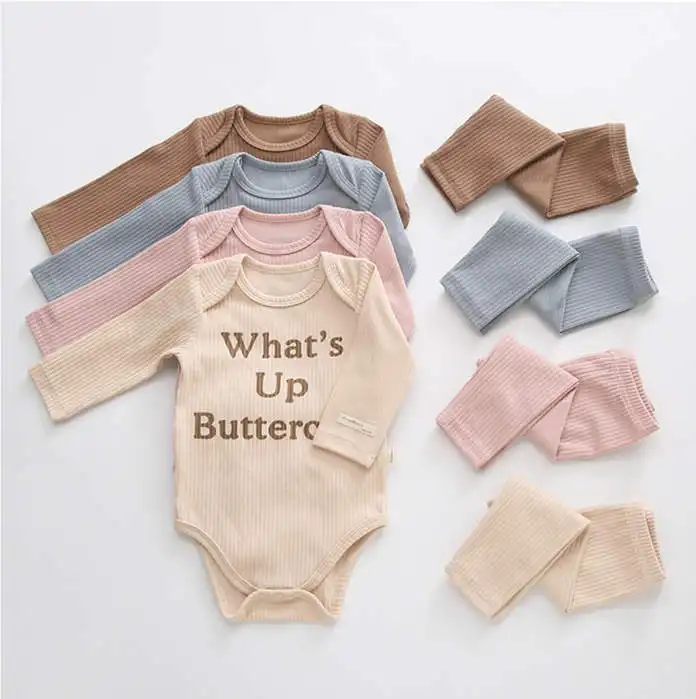 Newborn Kids Boys Girls Spring Autumn Clothes Long Sleeve Letter Print Romper Pant Suit Casual 2PCS Baby Clothing Sets