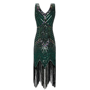Femmes <span class=keywords><strong>1920</strong></span> s <span class=keywords><strong>Vintage</strong></span> Great Gatsby <span class=keywords><strong>Robe</strong></span> à paillettes Col V Tassels Bodycon <span class=keywords><strong>Robe</strong></span> de soirée perlée Robes à clapet - Product Image 4