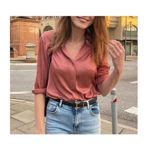 High Quality Chameuse Women's <strong>Silky</strong> White/khaki <strong>Tops</strong> and Blouses &amp; Shirts Vintage - Product Image 5