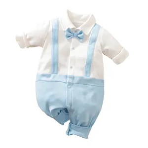 ملابس أطفال حديثي الولادة للبيع بالجملة ، رومبير رسمي مع نمط شهم للأولاد الصغار ، بذلة أطفال قطنية بأكمام طويلة