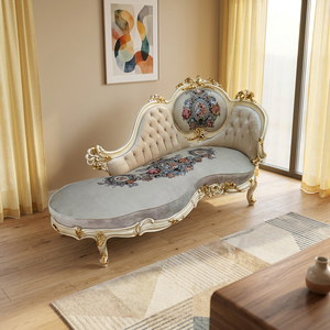 Luxury Convertible <b>Antique</b> White Gold Teak Wood <b>Sofa</b> Set Handcrafted Solid Wood European Style Living Room Furniture Foam - Product Image 4