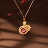 Collier pendentif gourde doré pour femme TANGPEI, en alliage et tissu, avec strass rouges, bijoux de mode