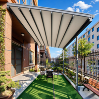 Auvent de terrasse motorisé rétractable pour extérieur, avec éclairage LED, structure en PVC et aluminium, imperméable
