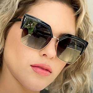 Nouvelles Lunettes de Soleil Vintage pour Femme, Demi-Montures, Style Cat Eye, Lunettes de Soleil Carrées Grandes UV400 pour Femmes 2021 - Product Image 1