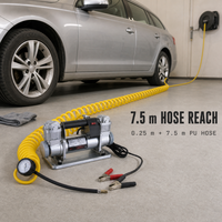 Compresseur d'air pour voiture WZAUTO à double cylindre, 12 V CC, ABS, avec manomètre numérique et lumière d'urgence, 150 PSI