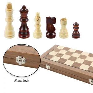 Factory 38cm 15 Inch Magnetic Folding Walnut Maple Travel Chess Set Wooden Chess Board Set With Extra Queen Pieces