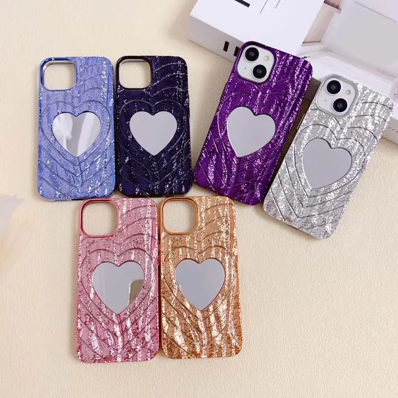 Best Quality Love Makeup Mirror Cellphone Back Cover Electroplating Folding Face Soft TPU Mobile Phone Case For Iphone 7 8 Plus