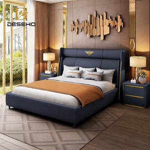 ชุดเตียงคู่หรูหราทันสมัย พร้อมคุณสมบัติปรับเอนและพับได้ ขนาดคิงไซส์ หุ้มหนัง พร้อมที่เก็บของ โครงไม้/โลหะ สำหรับโรงแรมและห้องนอน - Product Image 1