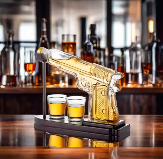 Tequila Wodka Liquor Glas Pistool Revolver Pistool Whisky Glazen Set Karafter Fles Dispenser Met 2 Shot Glaasjes