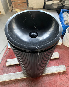 Élégant lavabo sur pied en marbre noir Nero, lavabo en pierre naturelle, lavabo sur pied en marbre Nero Marquina cannelé pour <span class=keywords><strong>salle</strong></span> <span class=keywords><strong>de</strong></span> <span class=keywords><strong>bain</strong></span> - Product Image 2