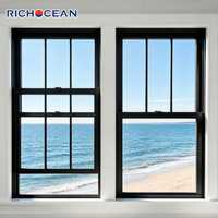 Ventana Corrediza Doble de Aluminio Resistente a la Intemperie RICHOCEAN, Doble Acristalamiento Low-E, Mosquitera Retráctil, Ventanas Verticales