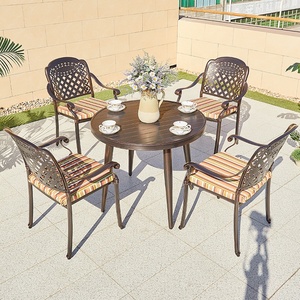 sala da pranzo in alluminio pressofuso Vintage terrazza all'aperto balcone moderno piccolo tavolo da pranzo rotondo Set 4 sedie - Product Image 2