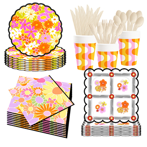 DAMAI - Juego de Vajilla Desechable con Diseño de Flores Silvestres para Fiestas, Platos de Papel, Vasos de Papel, Servilletas para Bodas - Product Image 2