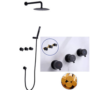 Set Keran Pancuran Kamar Mandi, Set Keran Pancuran Mixer Emas Disikat Atas Fungsi Ganda - Product Image 1