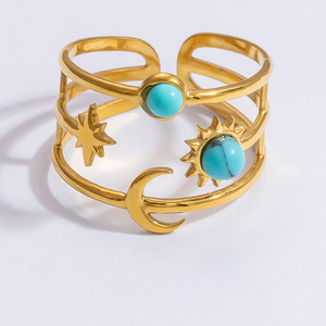 European American Natural Stone <b>Ring</b> Retro Light Luxury Open <b>Titanium</b> Steel 18k Gold Unisex Jewelry Gift - Product Image 5
