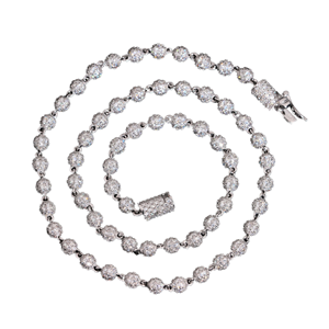 GRA Certified Iced Moissanite Bead <b>Cuban</b> <b>Link</b> Necklace 18K White Gold Plated 925 <b>Silver</b> Hip Hop Necklace - Product Image 1